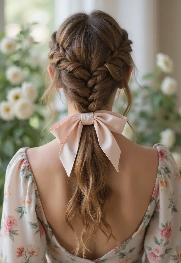 35 Hair Styles with Bow Accents to Try - 25. Romantic Loose Braid with Bow
