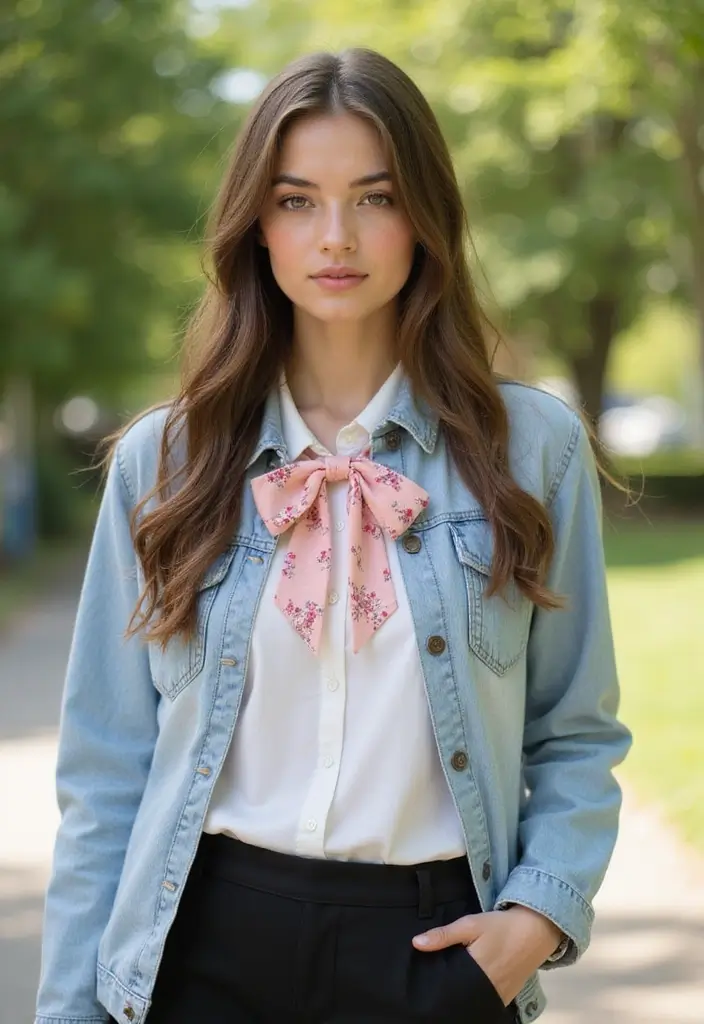 35 Hair Styles with Bow Accents to Try - 26. Cute Bow Tie with Straight Hair
