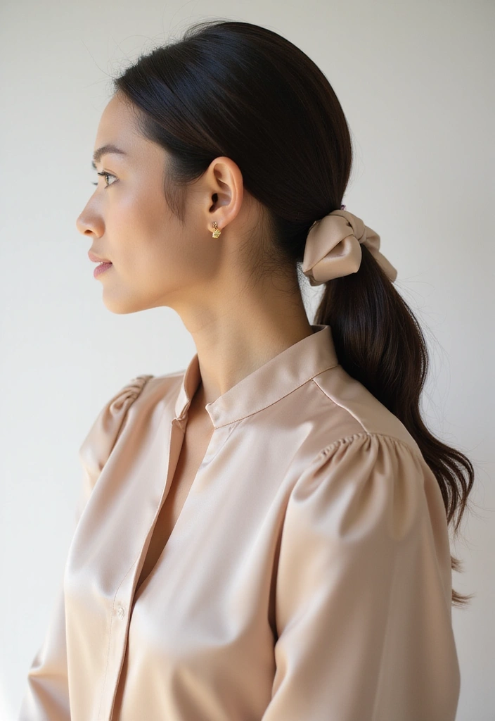 35 Hair Styles with Bow Accents to Try - 3. Bow-Tied Low Ponytail