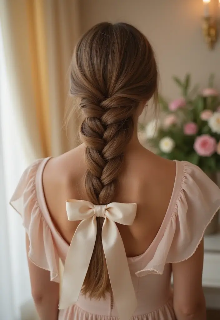 35 Hair Styles with Bow Accents to Try - 30. Elegant Twisted Braid with Bow