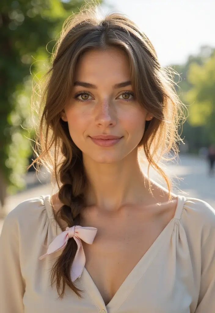 35 Hair Styles with Bow Accents to Try - 31. Messy Side Braid with Bow