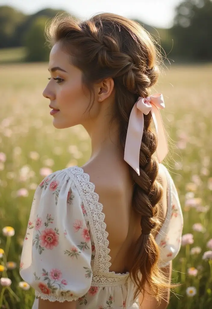 35 Hair Styles with Bow Accents to Try - 4. Vintage-Inspired Side Braid with Bow