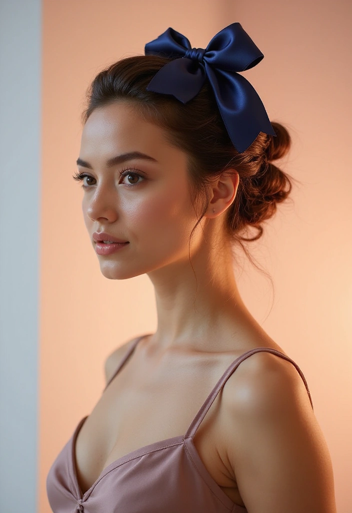 35 Hair Styles with Bow Accents to Try - 5. Elegant Updo with Bow Accent