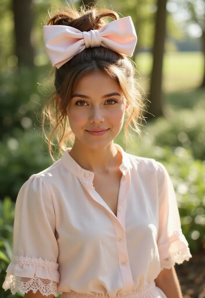 35 Hair Styles with Bow Accents to Try - 7. Flirty Top Knot with Bow