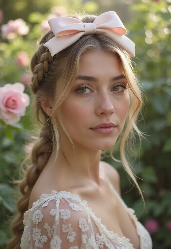 35 Hair Styles with Bow Accents to Try - 8. Whimsical Braided Crown with Bow