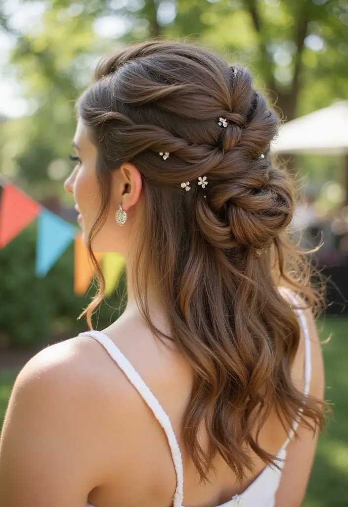 35 Haircut Ideas for Medium Hair to Try This Year - 21. Twisted Half-Updo