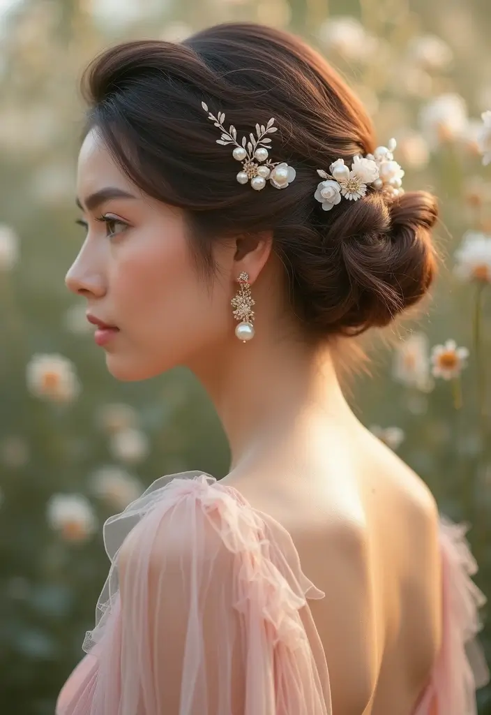 35 Hairstyles for Thin Hair Long That Look Fabulous - 28. Soft Updo with Accessories