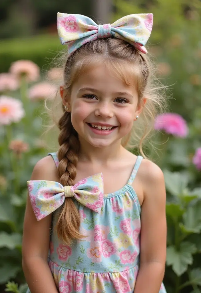 35 Hairstyles with Bows to Add a Cute Touch - 10. Bow-Decorated Fishtail Braid