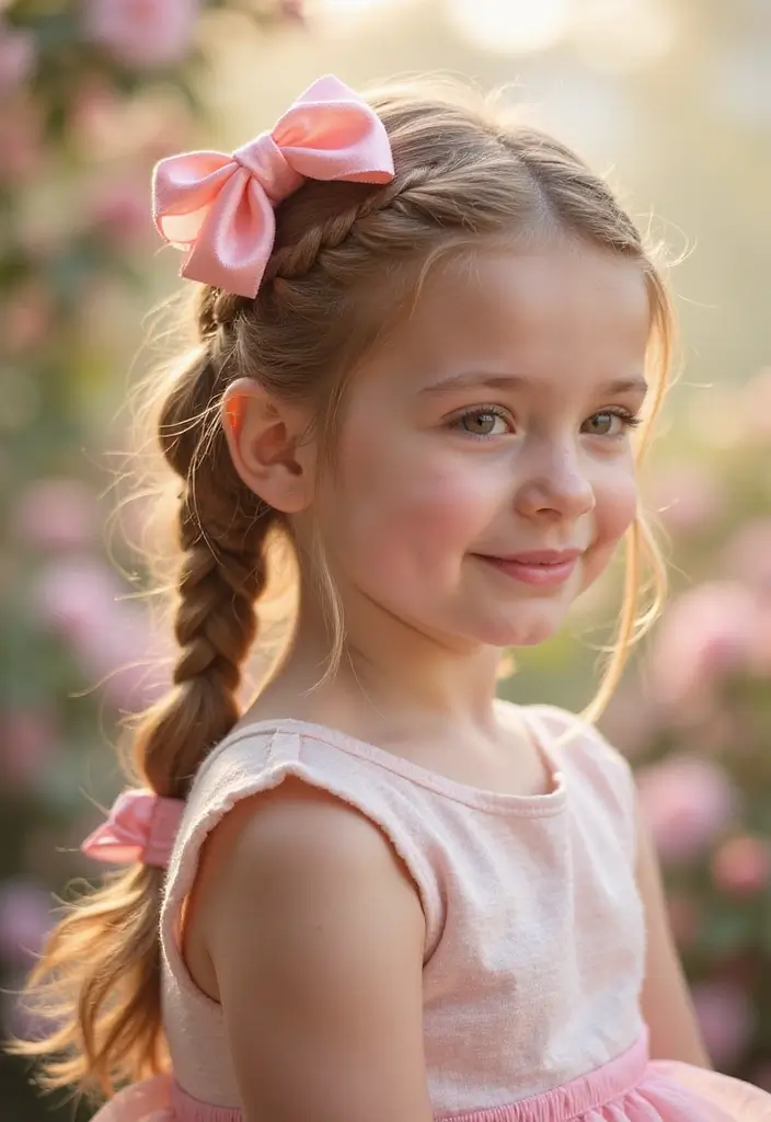 35 Hairstyles with Bows to Add a Cute Touch - 14. Bow-Accented Crown Braid