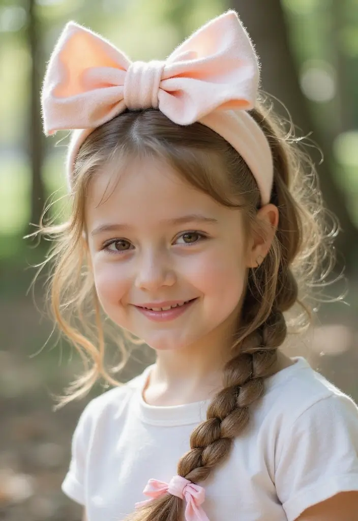 35 Hairstyles with Bows to Add a Cute Touch - 15. Bow-Embellished Headband Braid