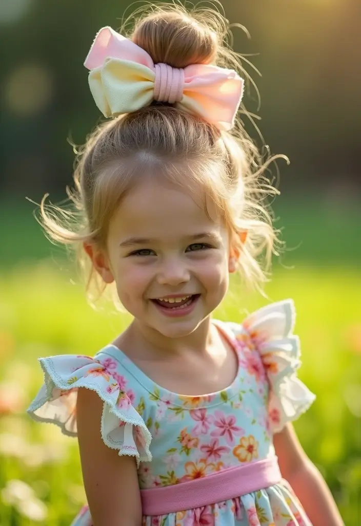 35 Hairstyles with Bows to Add a Cute Touch - 16. Bow-Inspired Top Knot