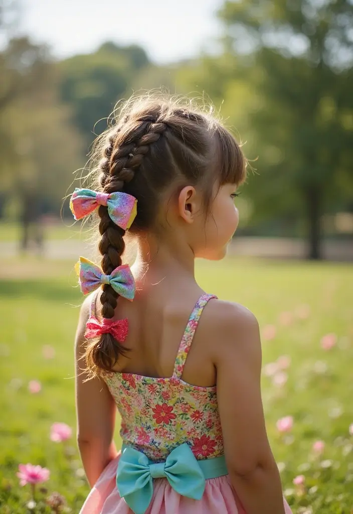 35 Hairstyles with Bows to Add a Cute Touch - 17. Bow-Accented Fishtail Ponytail