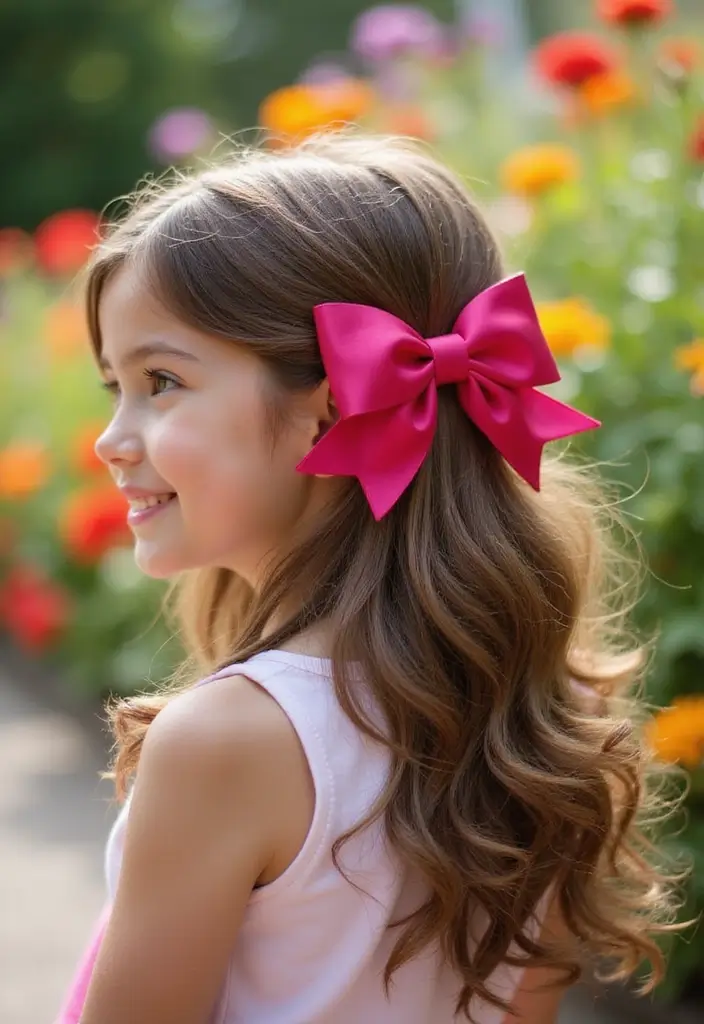 35 Hairstyles with Bows to Add a Cute Touch - 20. Big Bow Clip in Loose Waves