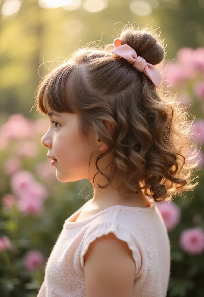 35 Hairstyles with Bows to Add a Cute Touch - 23. Bow-Accented Curly Updo