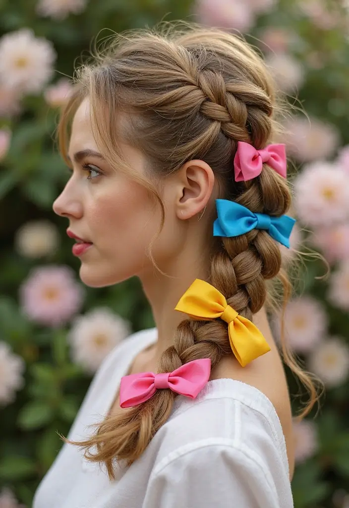 35 Hairstyles with Bows to Add a Cute Touch - 24. Bow-Embellished Braided Hairstyles