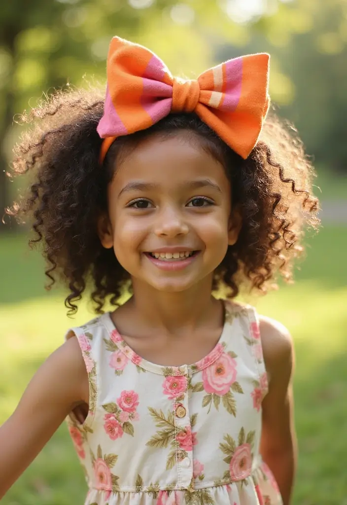 35 Hairstyles with Bows to Add a Cute Touch - 28. Bow-Enhanced Natural Curls