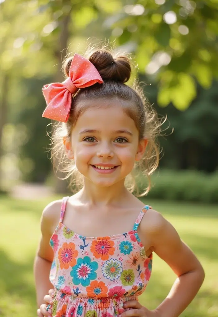 35 Hairstyles with Bows to Add a Cute Touch - 5. Bow-Top Bun