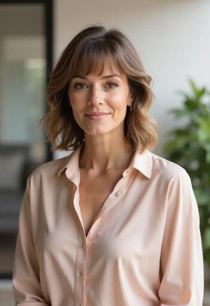 35 Wash and Wear Haircuts for Over 60 That Are Easy - 5. Layered Cut with Side Bangs