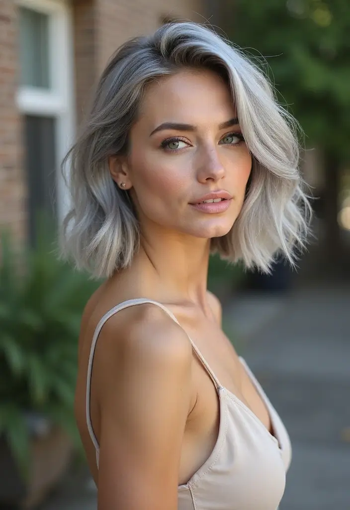 35 Youthful Gray Hairstyles for Over 50 That Inspire - 13. Layered Gray Bob with Highlights