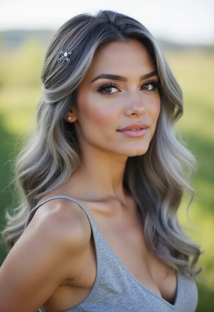 35 Youthful Gray Hairstyles for Over 50 That Inspire - 19. Gray Half-Up Half-Down Styles