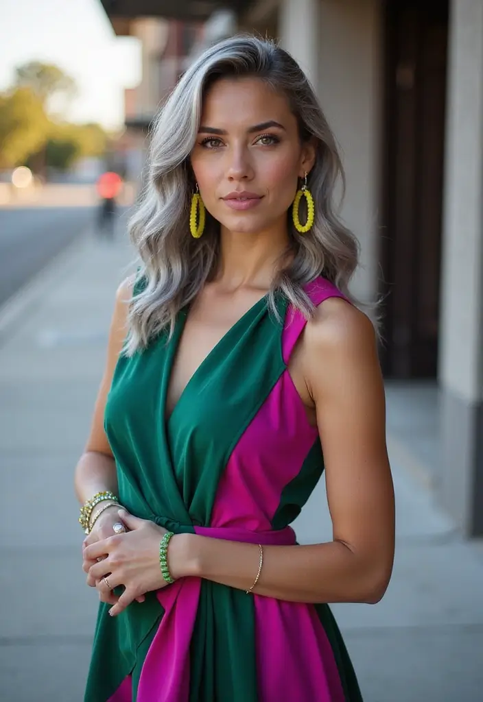35 Youthful Gray Hairstyles for Over 50 That Inspire - 21. Gray Hair with a Bold Color Accent