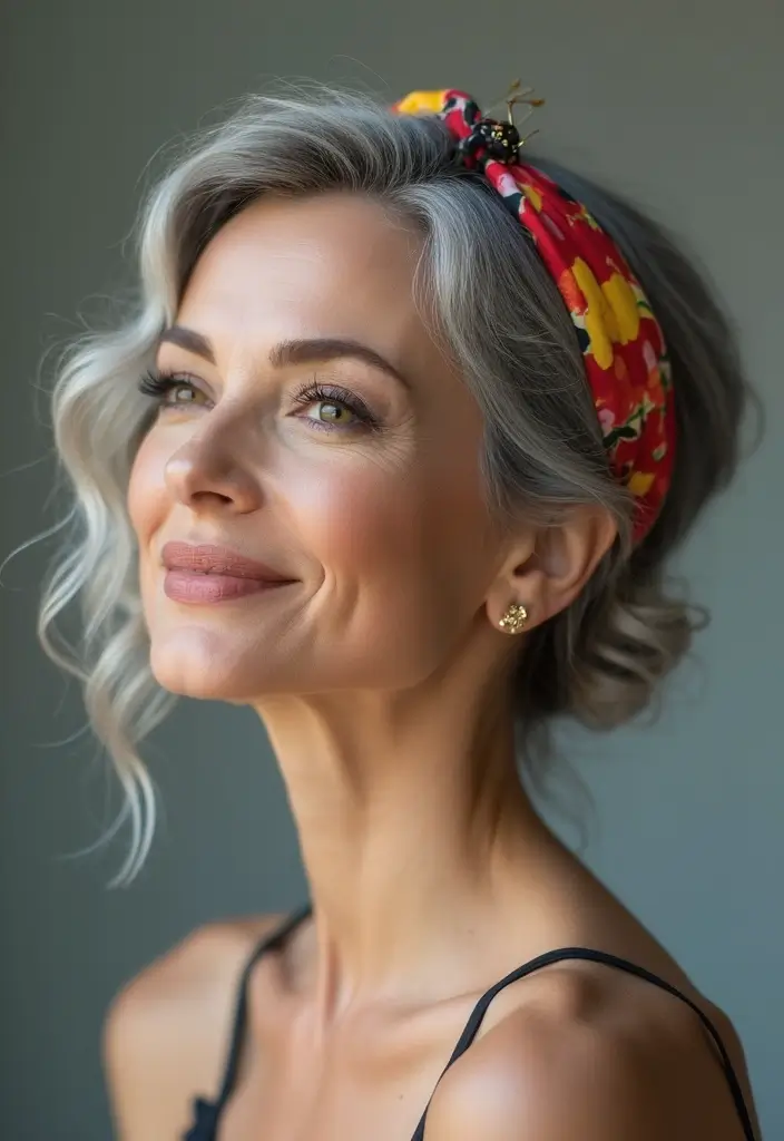 35 Youthful Gray Hairstyles for Over 50 That Inspire - 23. Gray Hair with Chic Accessories