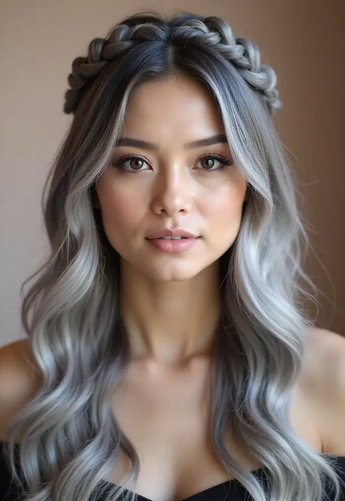 35 Youthful Gray Hairstyles for Over 50 That Inspire - 26. Gray Hair in a Crown Braid
