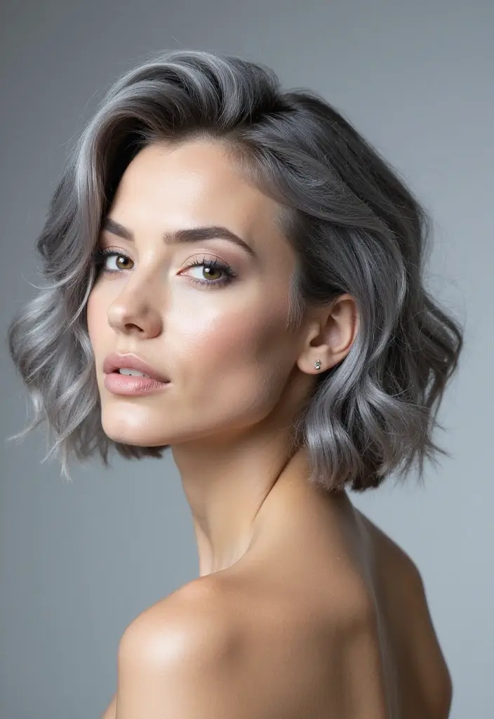 35 Youthful Gray Hairstyles for Over 50 That Inspire - 29. Gray Hair with a Dramatic Side Part