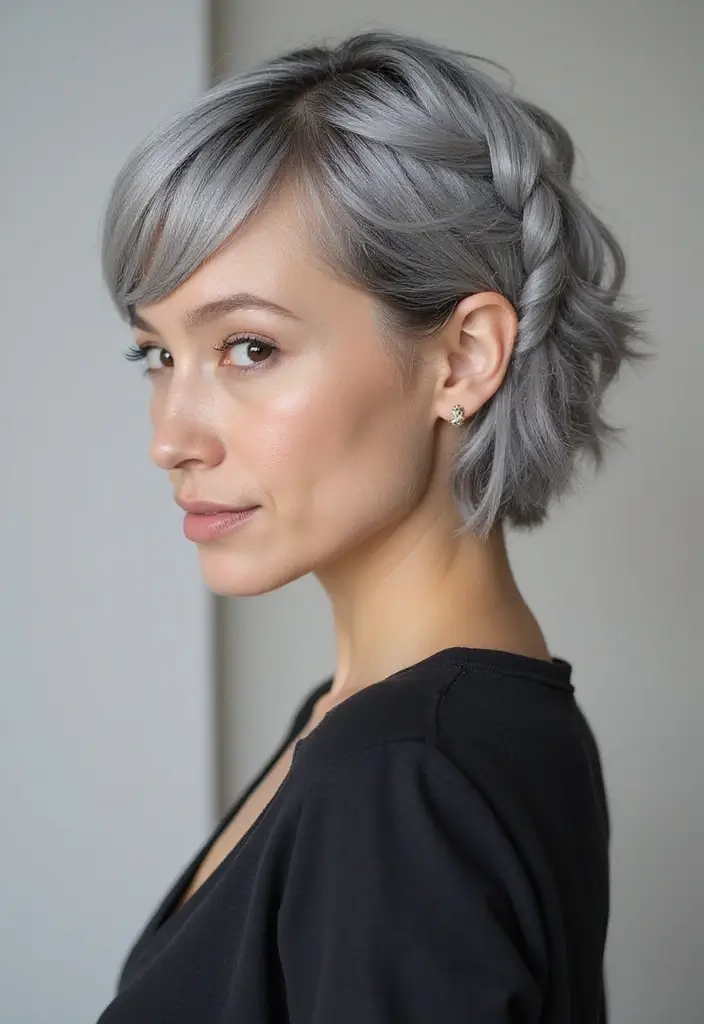 35 Youthful Gray Hairstyles for Over 50 That Inspire - 34. Gray Hair with a Chic Flat Twist