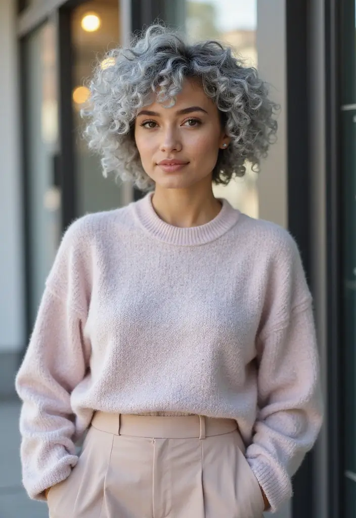 35 Youthful Gray Hairstyles for Over 50 That Inspire - 4. Curly Gray Pixie