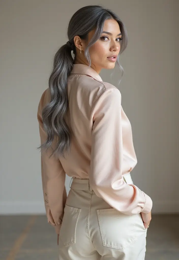 35 Youthful Gray Hairstyles for Over 50 That Inspire - 8. Stylish Gray Ponytail