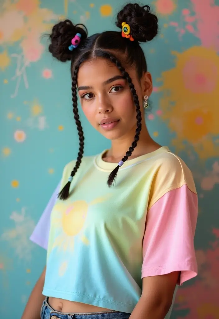 40 Stunning Hairstyles for Long Hair Inspiration: Braided Beauties - 33. Trendy Space Buns with Braids