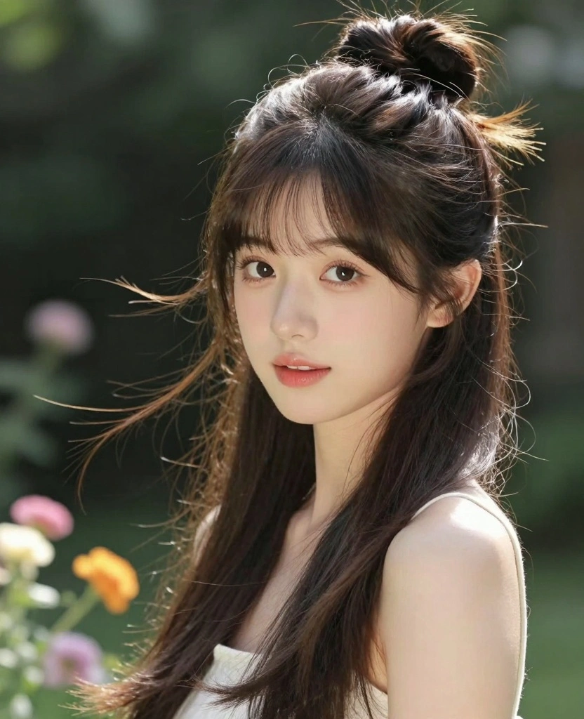 13 Butterfly Haircut Ideas for Long Straight Hair - 11. Playful Half-Up Butterfly Bun 1