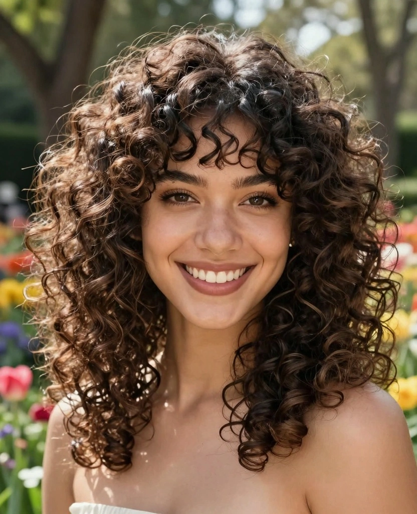 14 Haircuts for Long Hair Oval Face (Indian Style Inspiration) - 14. Curly Layers with a Center Part 1