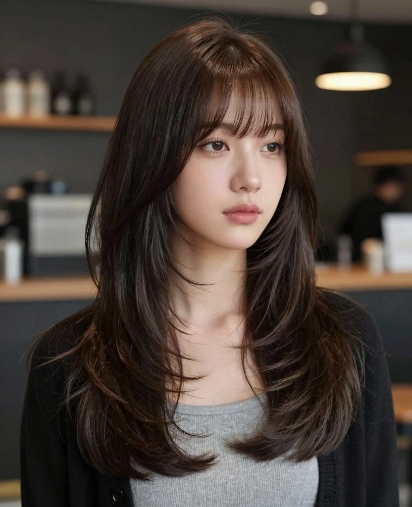 14 Haircuts for Long Hair Oval Face (Indian Style Inspiration) - 5. Long Layers with Bangs 1