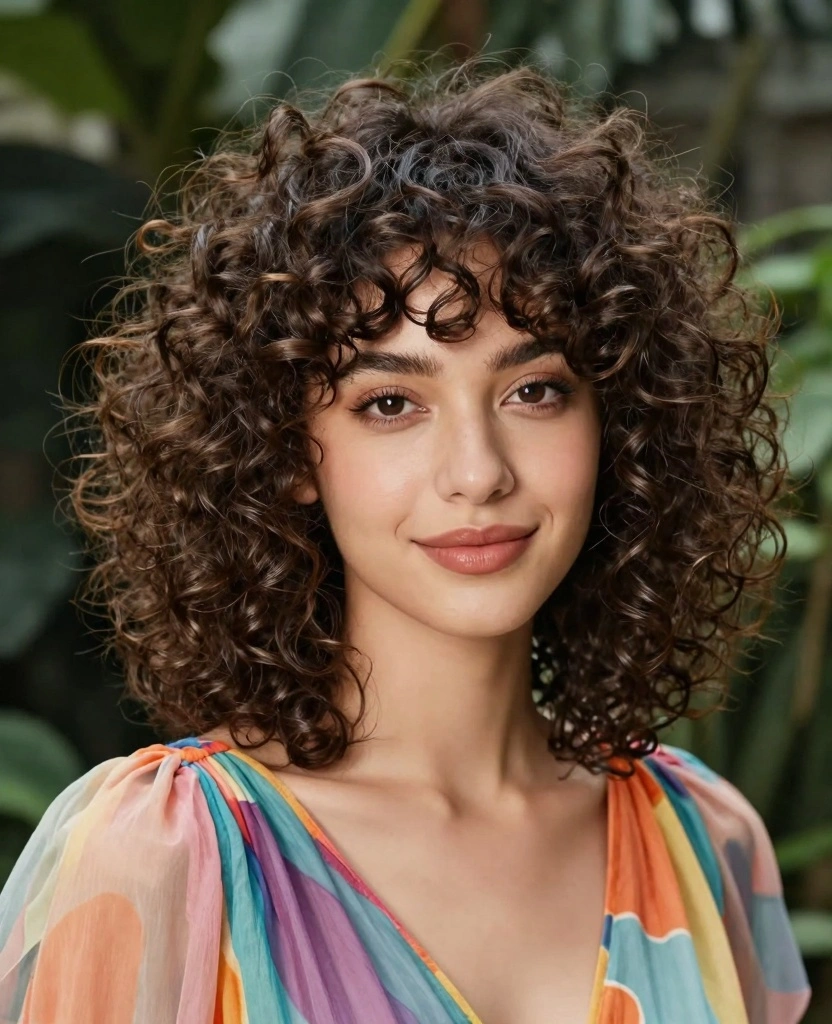 17 Face Framing Haircuts for Long Hair With Bangs - 10. Curly Layers with Bangs 1