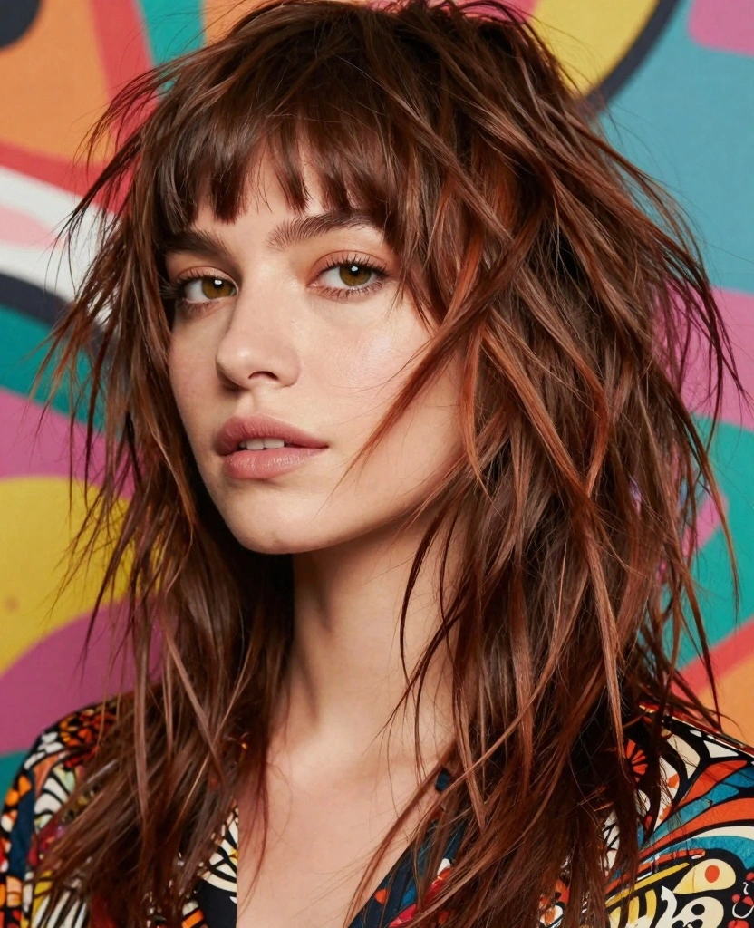 17 Face Framing Haircuts for Long Hair With Bangs - 2. Blunt Bangs with Shaggy Layers 1