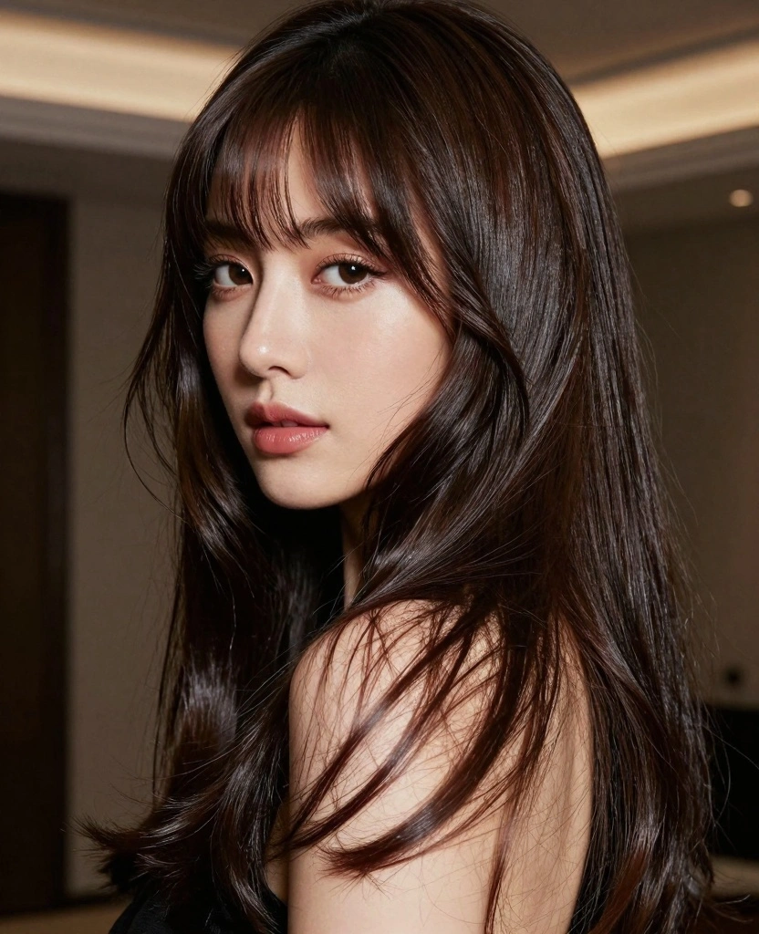 18 Front Haircut Styles for Long Hair Round Face - 12. Long Hair with Side-Swept Bangs 1