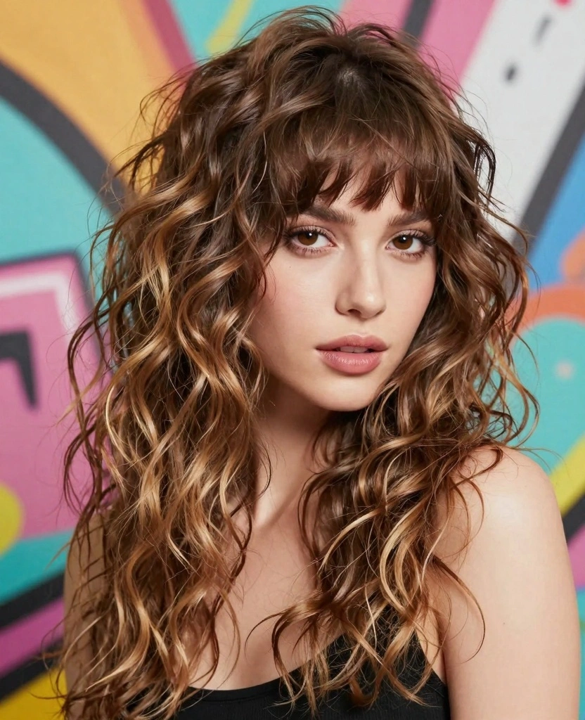 18 Front Haircut Styles for Long Hair Round Face - 13. Long Waves with Baby Bangs 1