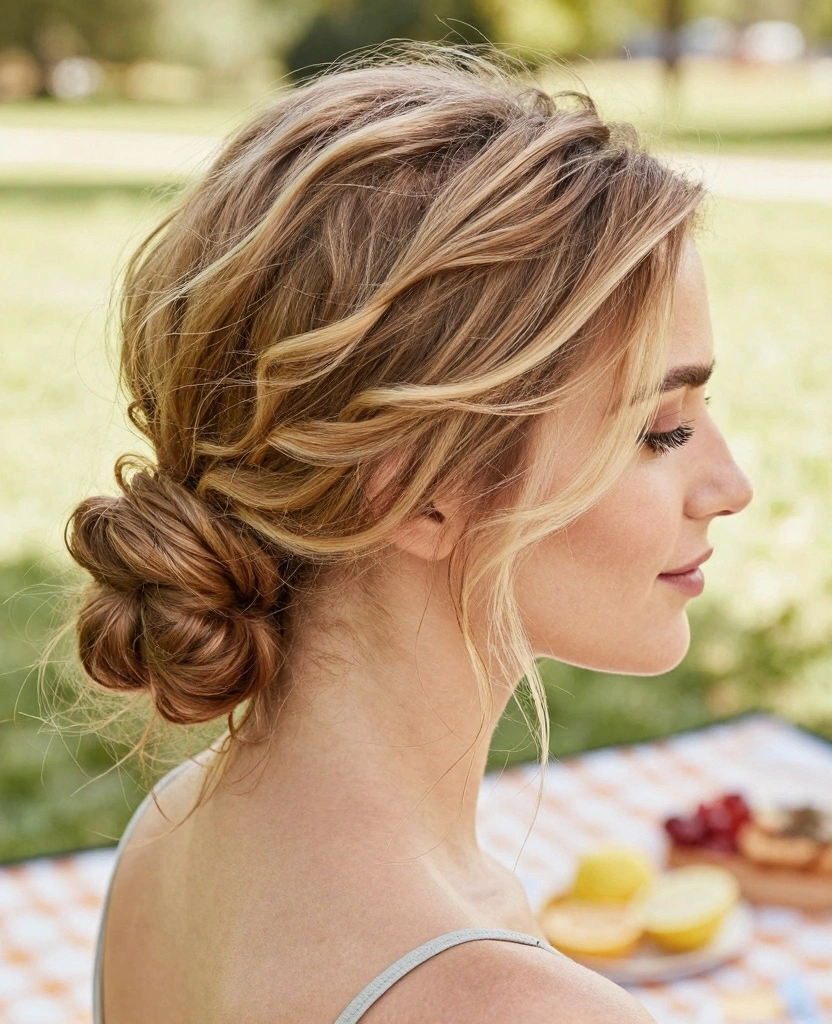 19 Best Haircut Ideas for Long Hair Round Face - 13. Long Layered Messy Bun 1