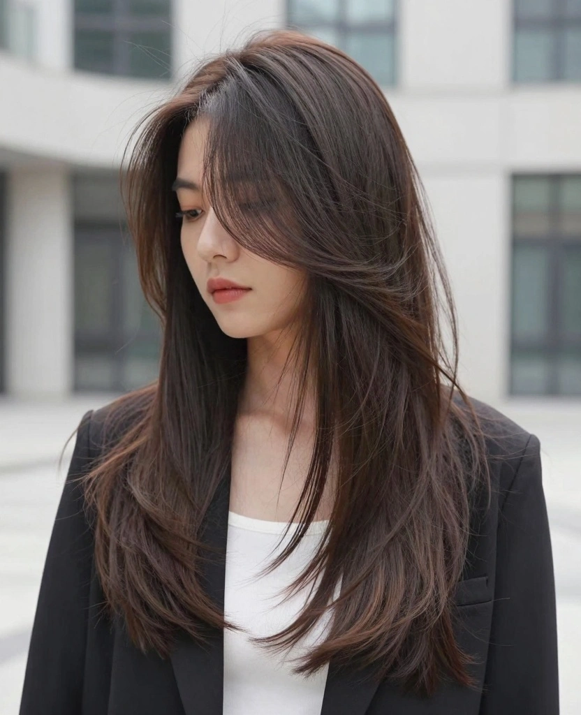19 Best Haircut Ideas for Long Hair Round Face - 19. Long Layers with a Deep Side Part 1