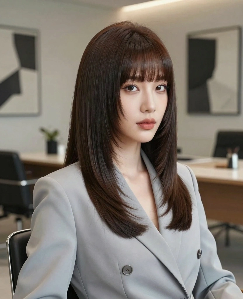 19 Layer Haircuts for Long Hair Round Face That Slim Your Look - 8. Blunt Layers with Soft Texture 1