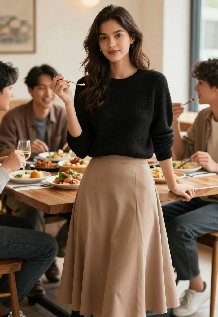 16 Bottomless Brunch Outfit Ideas for a Chic Weekend Look - 11. Cropped Sweater with a Midi Skirt 1