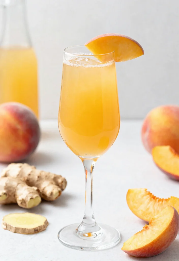 16 Mimosa Bar Ideas for a Brunch Party Everyone Will Love - 15. Ginger Peach Mimosa 1