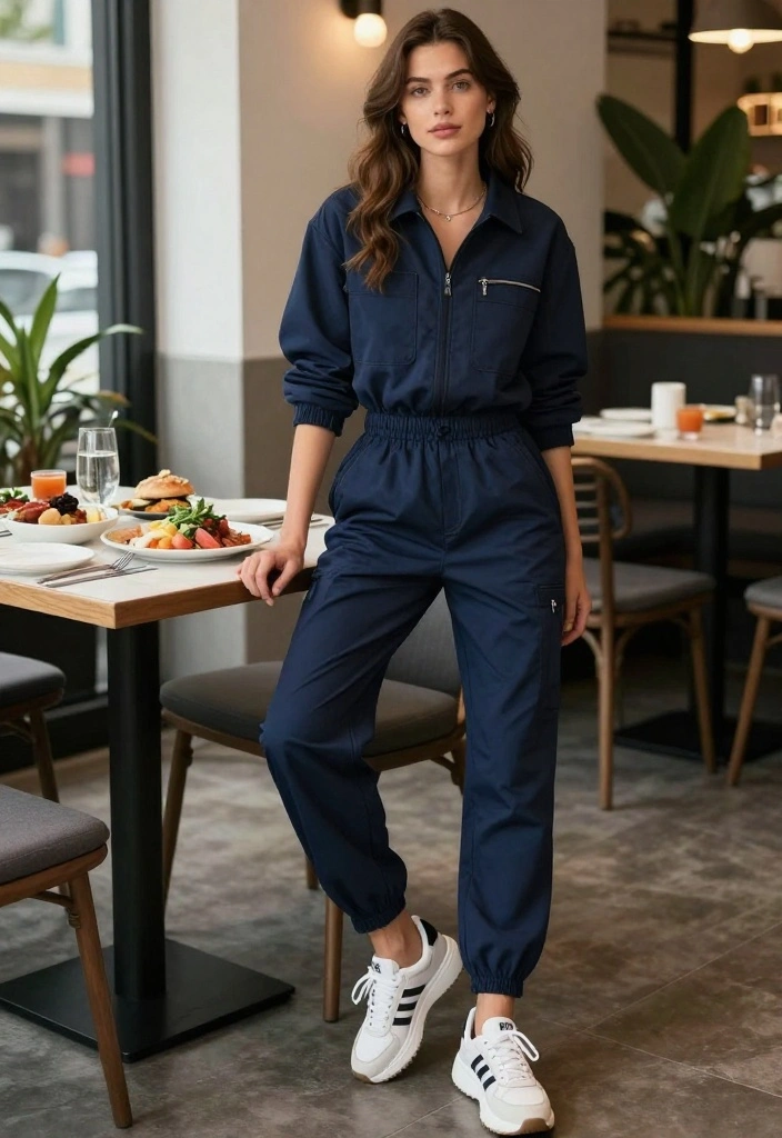 16 Senior Brunch Outfit Ideas That Are Comfortable and Chic - 16. Relaxed Boiler Suit with Stylish Sneakers 1