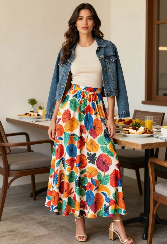 16 Senior Brunch Outfit Ideas for Black Women That Look Elegant - 15. Printed Maxi Skirt with Fitted Tee 1