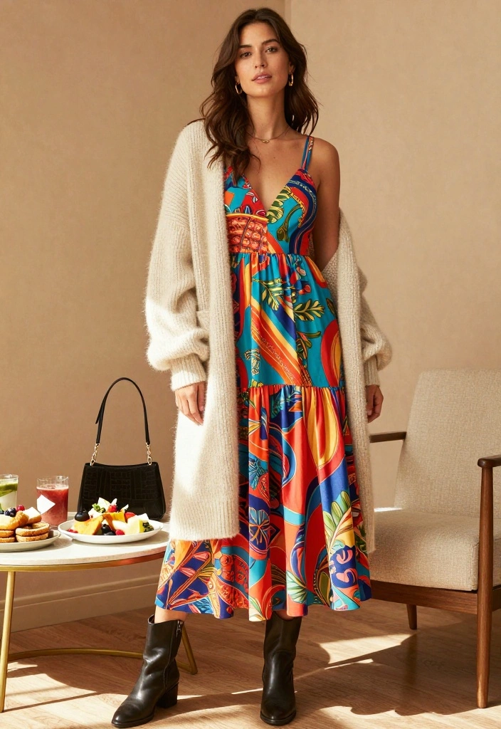 17 Birthday Brunch Outfit Ideas for Any Celebration - 13. Cozy Cardigan & Dress Combo 1