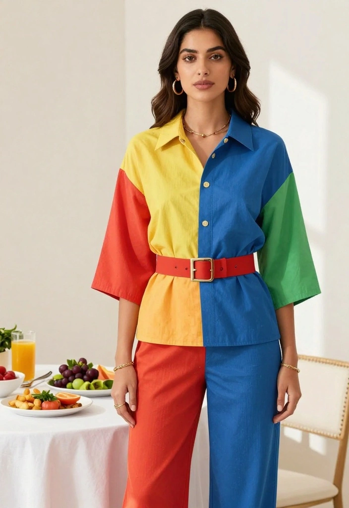 17 Birthday Brunch Outfit Ideas for Any Celebration - 17. Bold Color Block Outfit 1