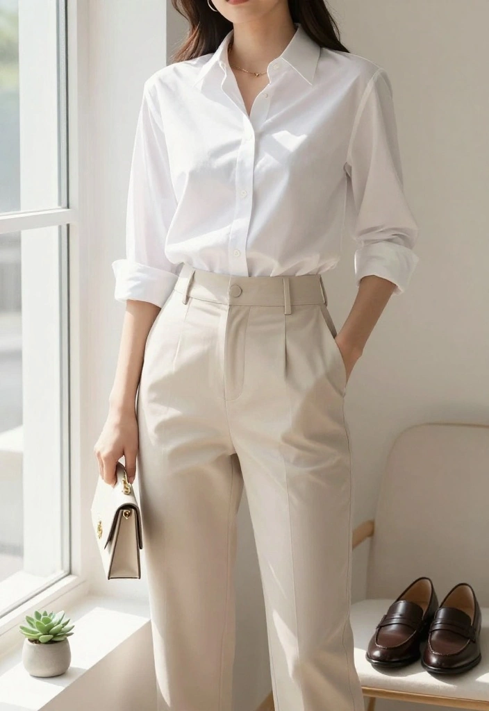 17 Birthday Brunch Outfit Ideas for Any Celebration - 3. Classic White Shirt & High-waisted Pants 1