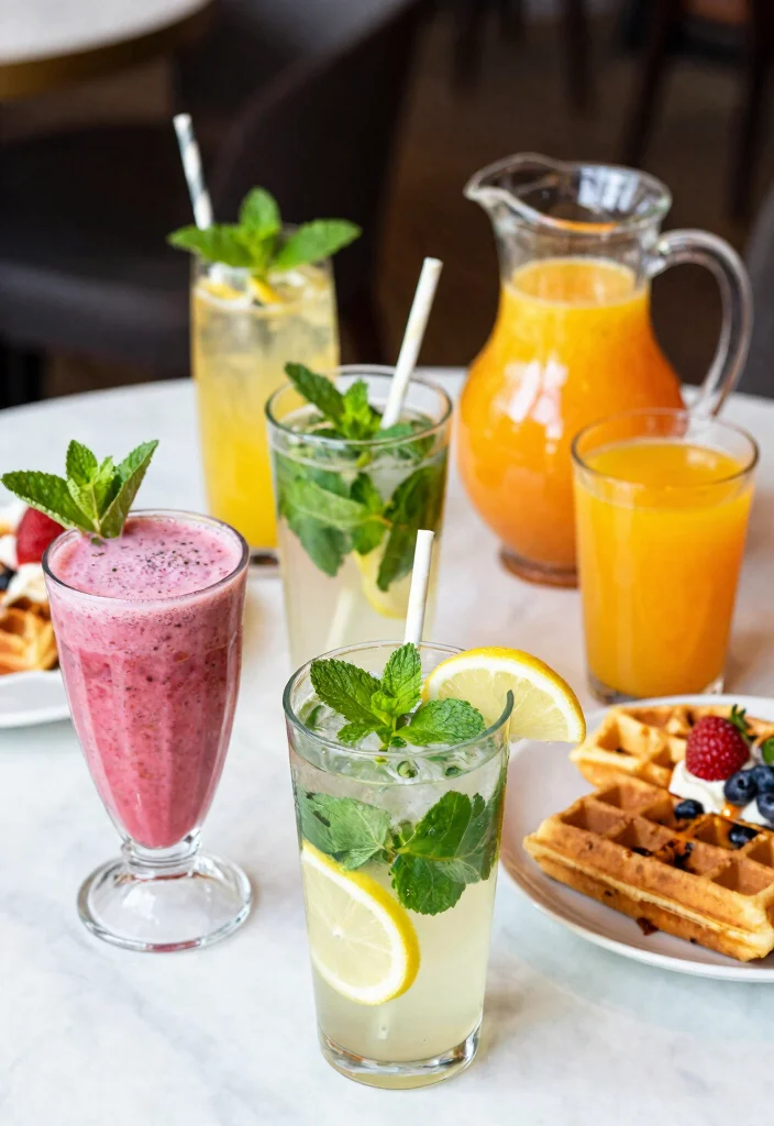 17 Waffle Bar Ideas for a Fun Brunch Party Theme - 12. Colorful Beverage Pairings 1